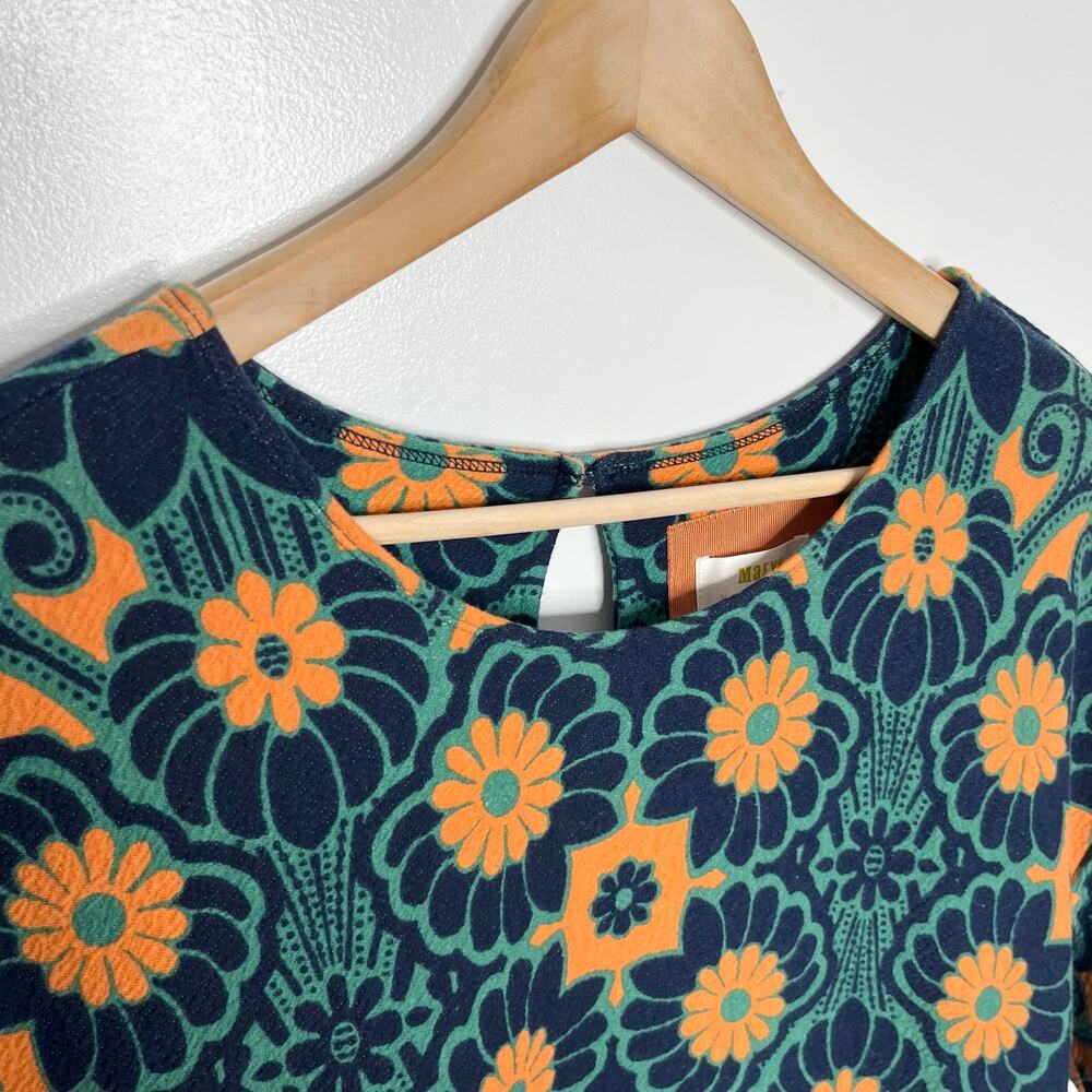 Anthropologie Teal and Rust Floral Shift Dress - Picture 6 of 14